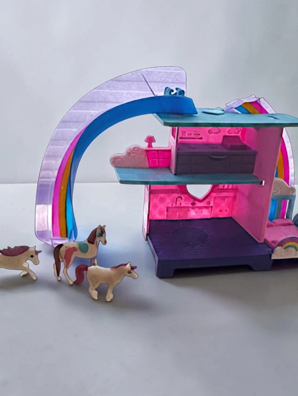 1990s Polly Pocket Rainbow Dreamhouse Playset with Three Horses Vintage Toy